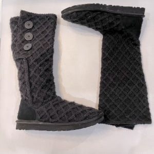 UGG BLACK TALL LATTICE CARDY KNIT SWEATER BOOTS Size 8.